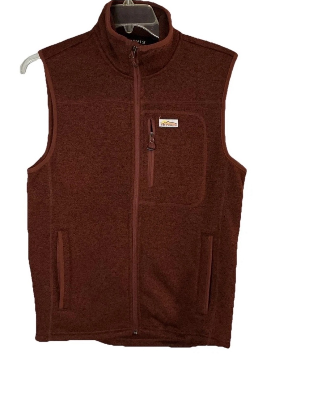 Orvis Recycled Sweater Fleece Vest Men’s Small Rust Orange Full Zip Outdoor